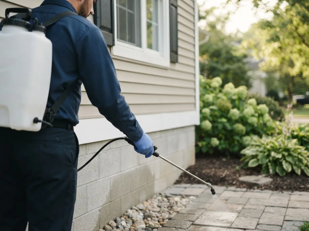 Pest control technician inspecting a home in Middleton, MI